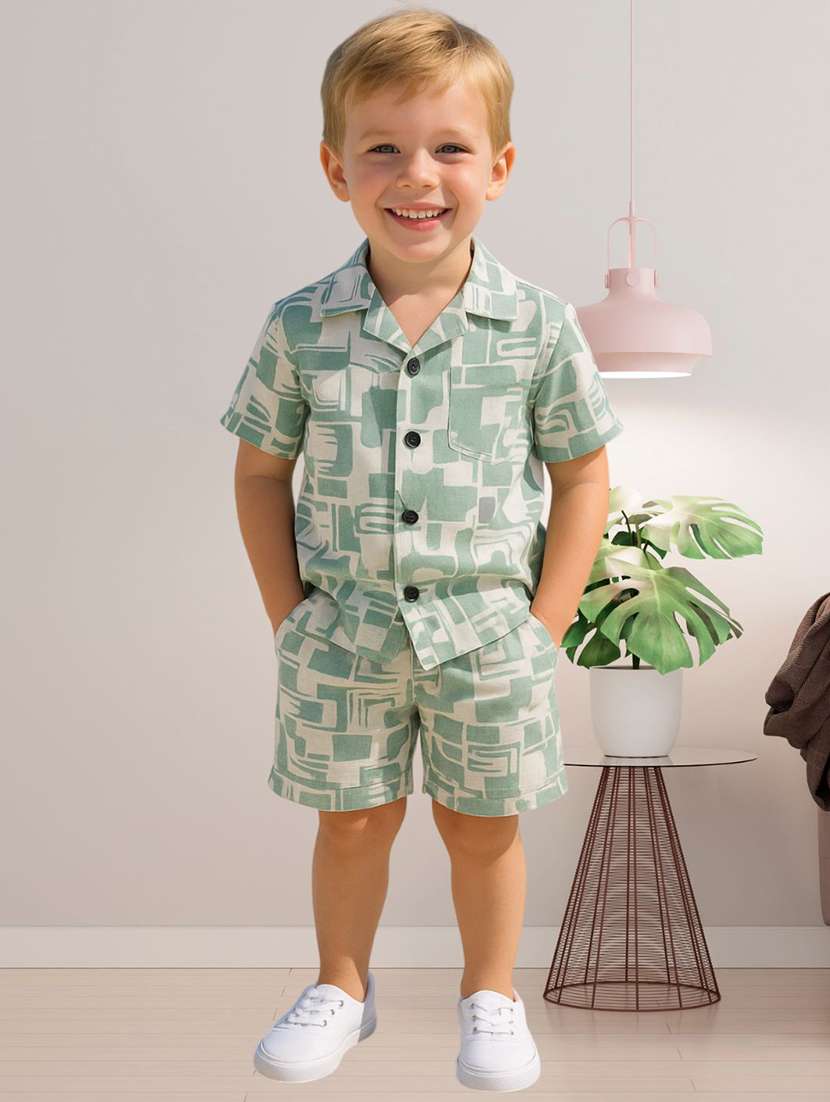 boys printed shirt and shorts co-ord set