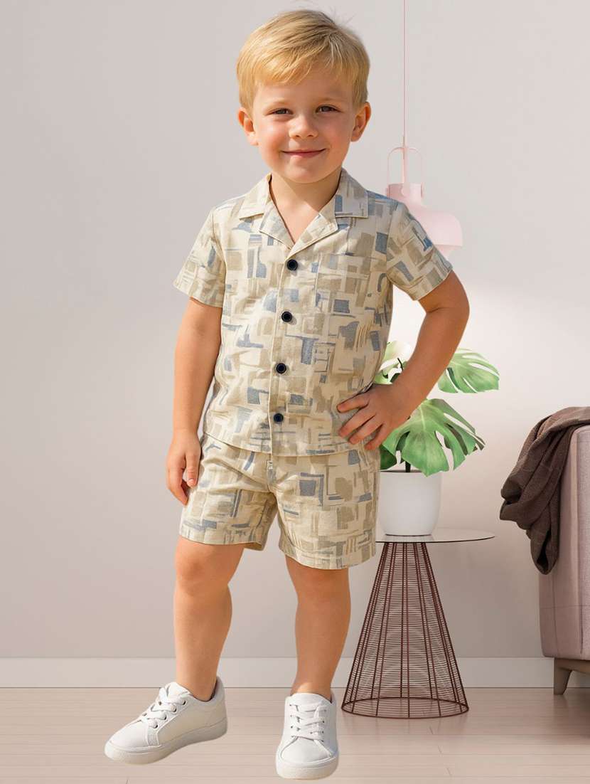 boys printed shirt and shorts co-ord set