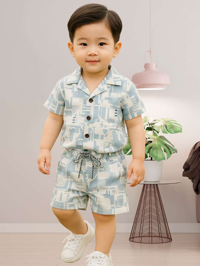 boys printed shirt and shorts co-ord set
