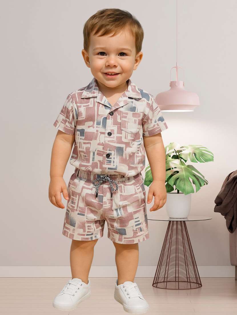 boys printed shirt and shorts co-ord set