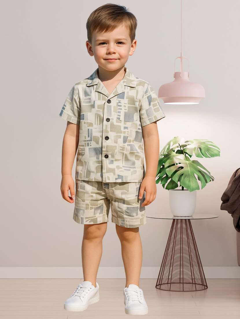 boys printed shirt and shorts co-ord set