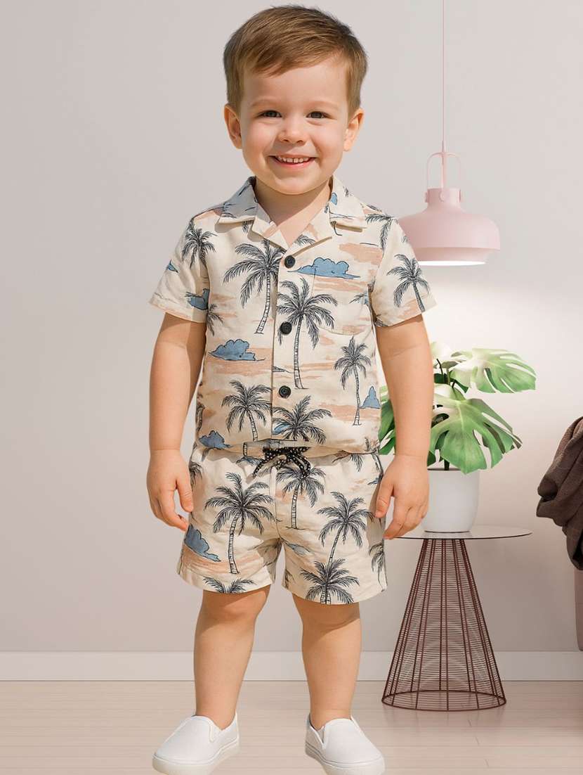 boys printed shirt and shorts co-ord set
