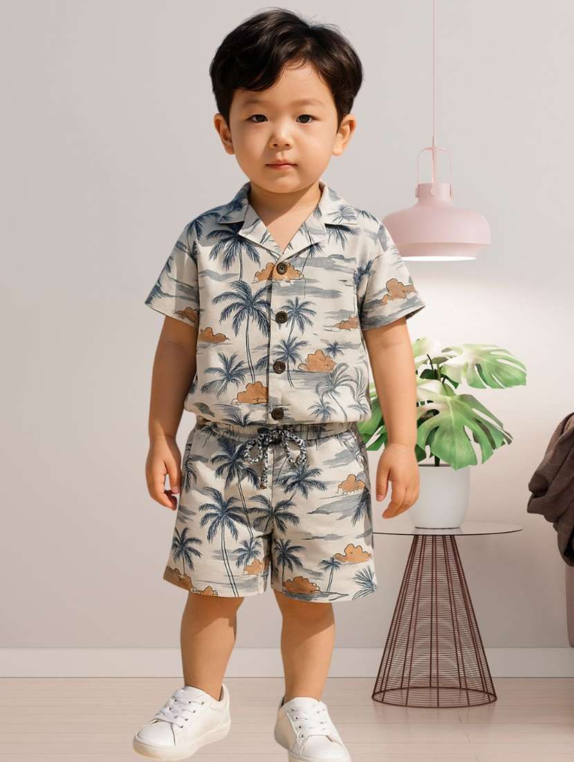 boys printed shirt and shorts co-ord set