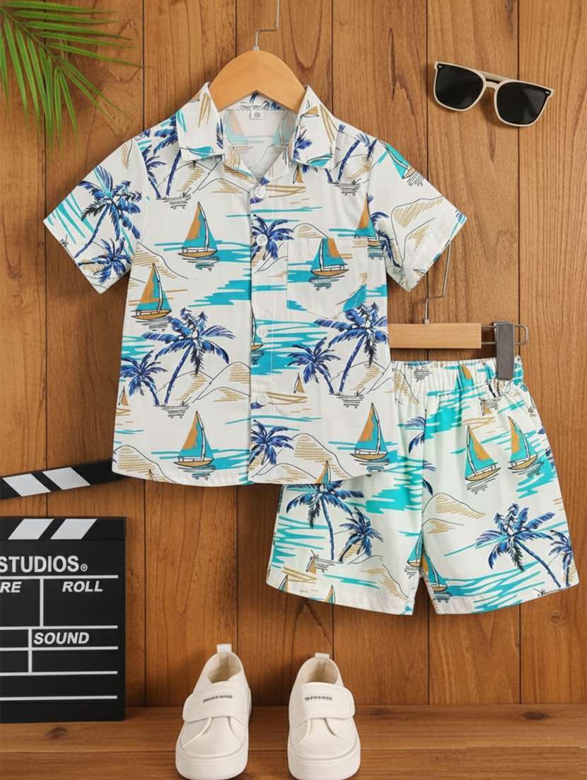 boys printed shirt and shorts co-ord set