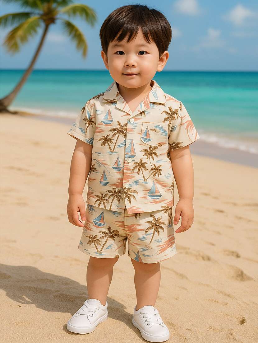 boys printed shirt and shorts co-ord set