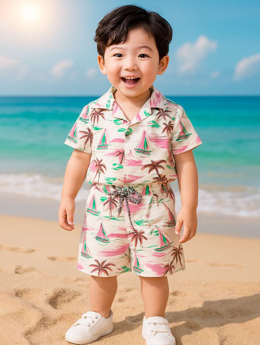 boys printed shirt and shorts co-ord set