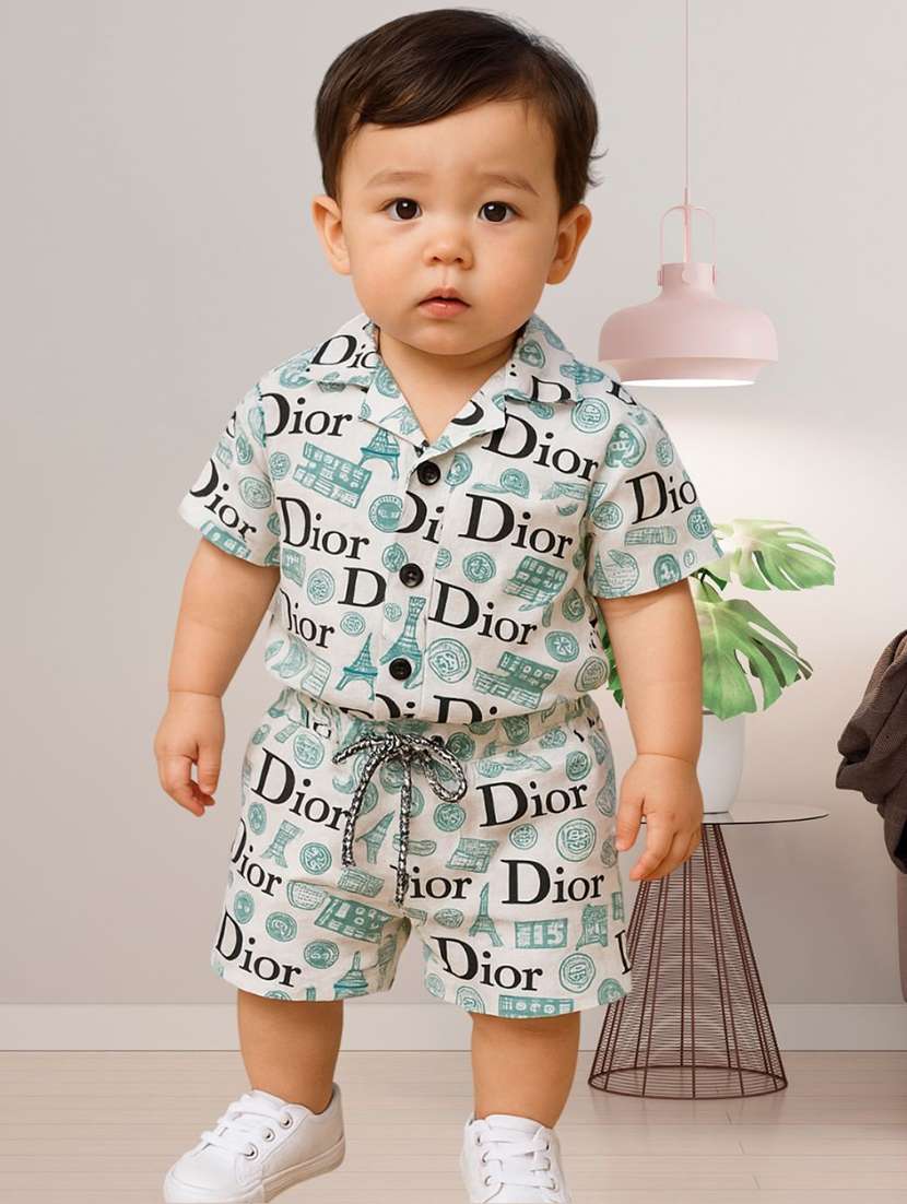 boys printed shirt and shorts co-ord set
