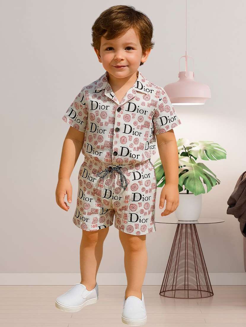 boys printed shirt and shorts co-ord set