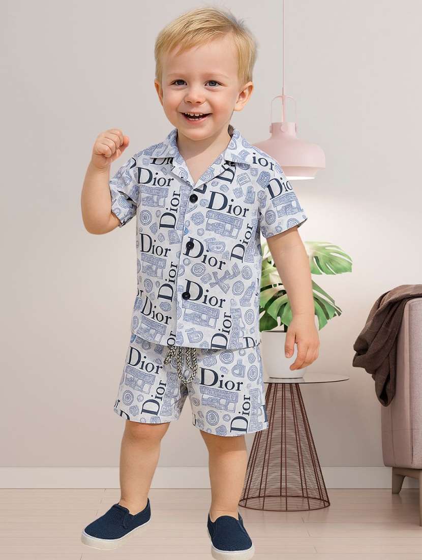 boys printed shirt and shorts co-ord set