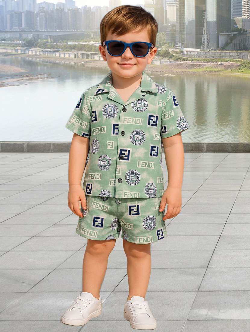 boys printed shirt and shorts co-ord set