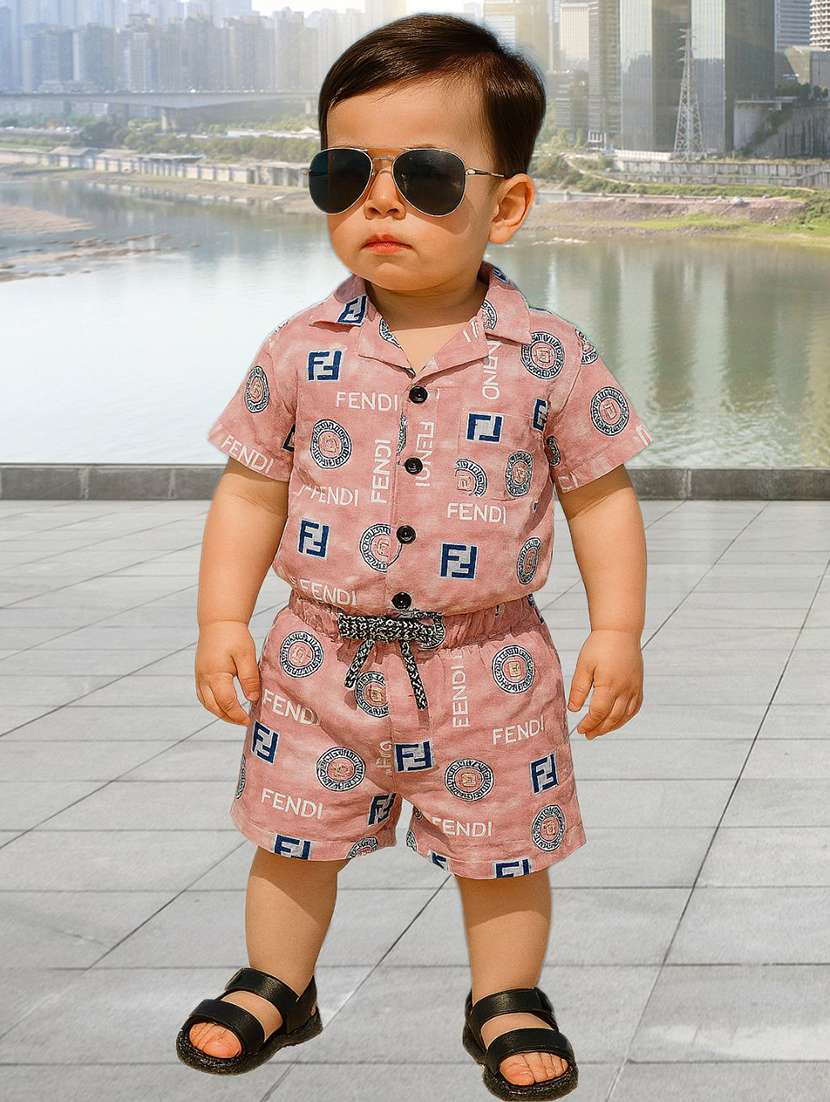 boys printed shirt and shorts co-ord set