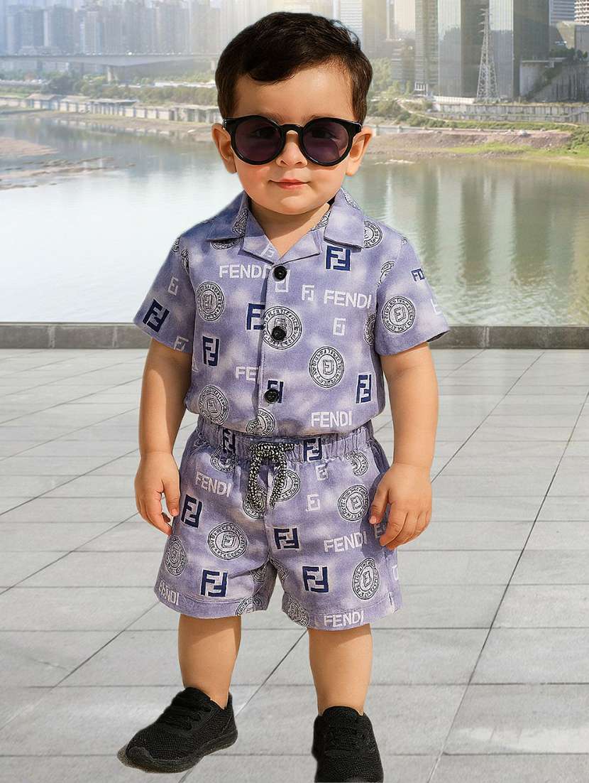 boys printed shirt and shorts co-ord set