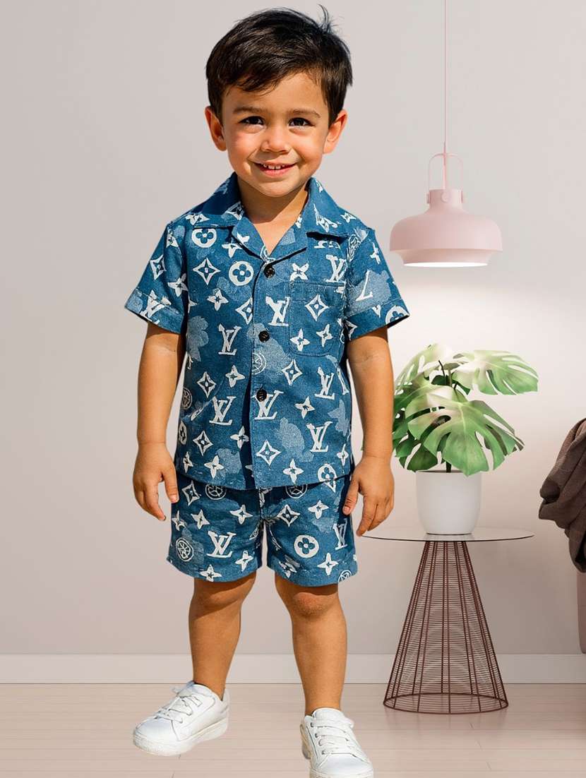 boys printed shirt and shorts co-ord set