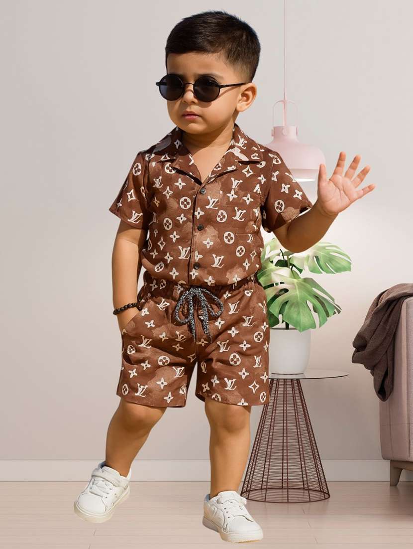 boys printed shirt and shorts co-ord set