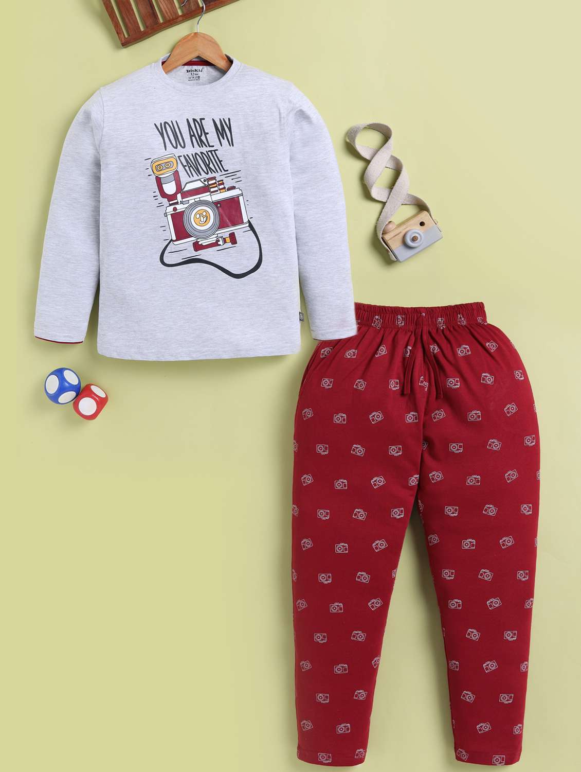 boys printed round neck full length co-ord set