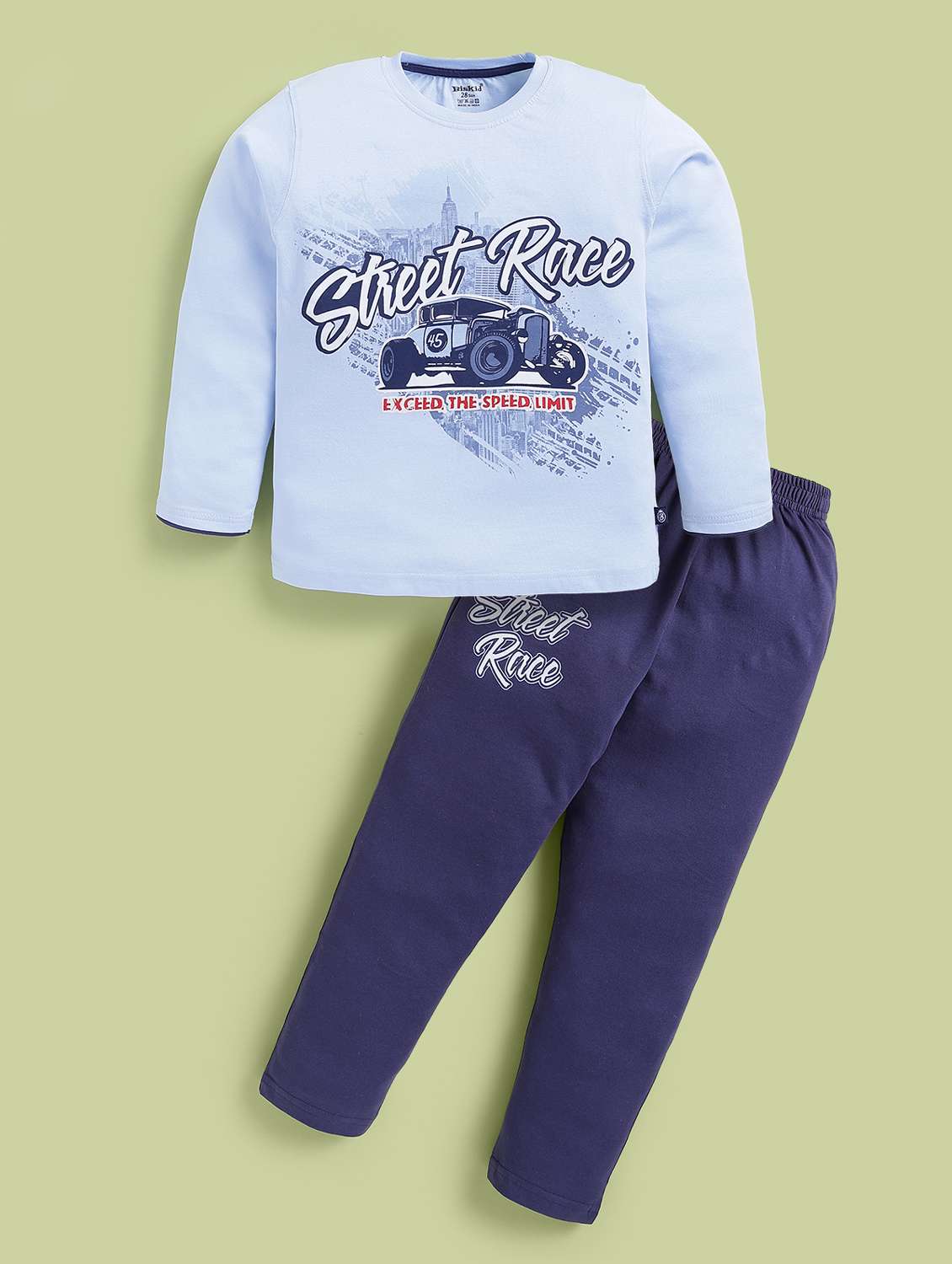 boys printed round neck full length co-ord set