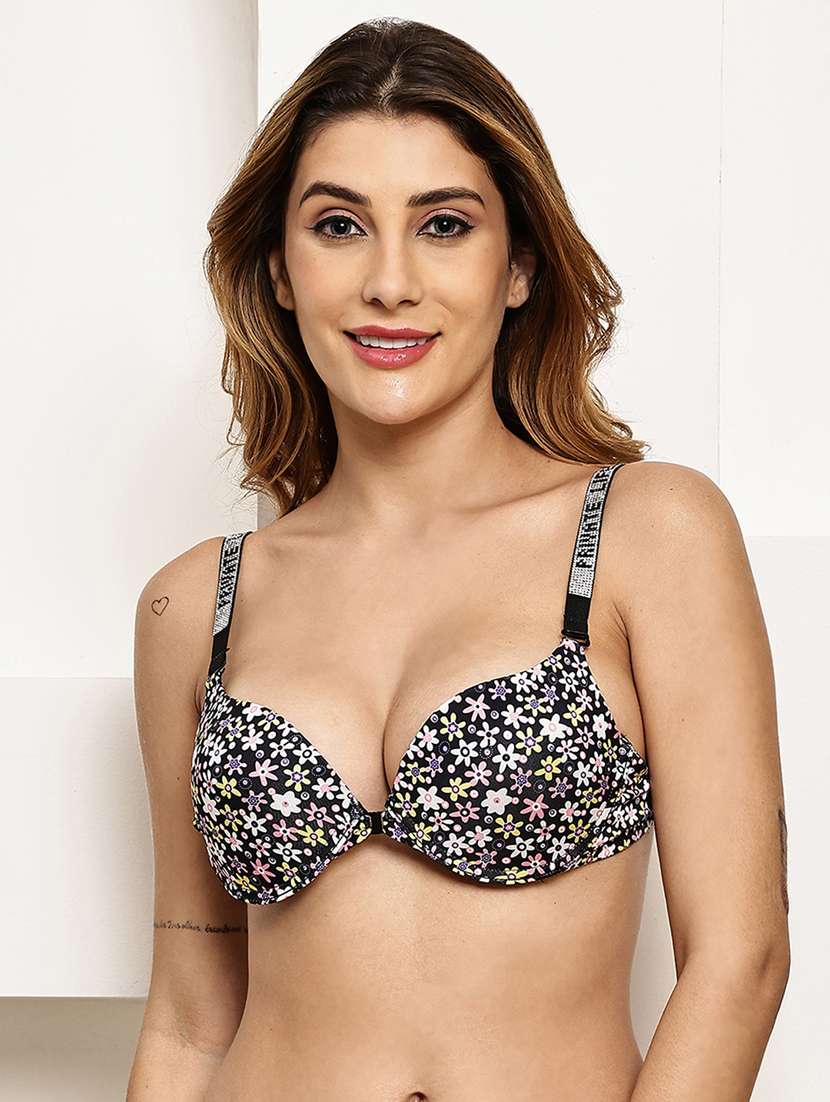 women printed underwired push up bra
