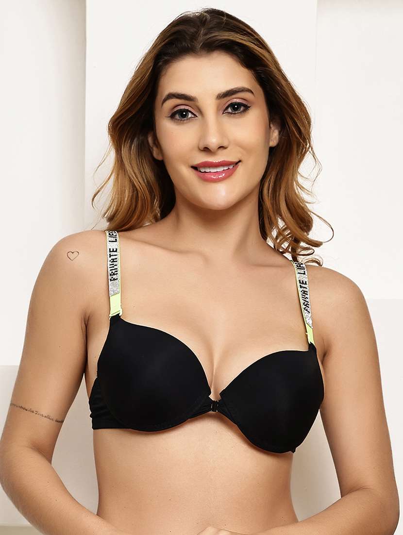 women solid underwired push up bra