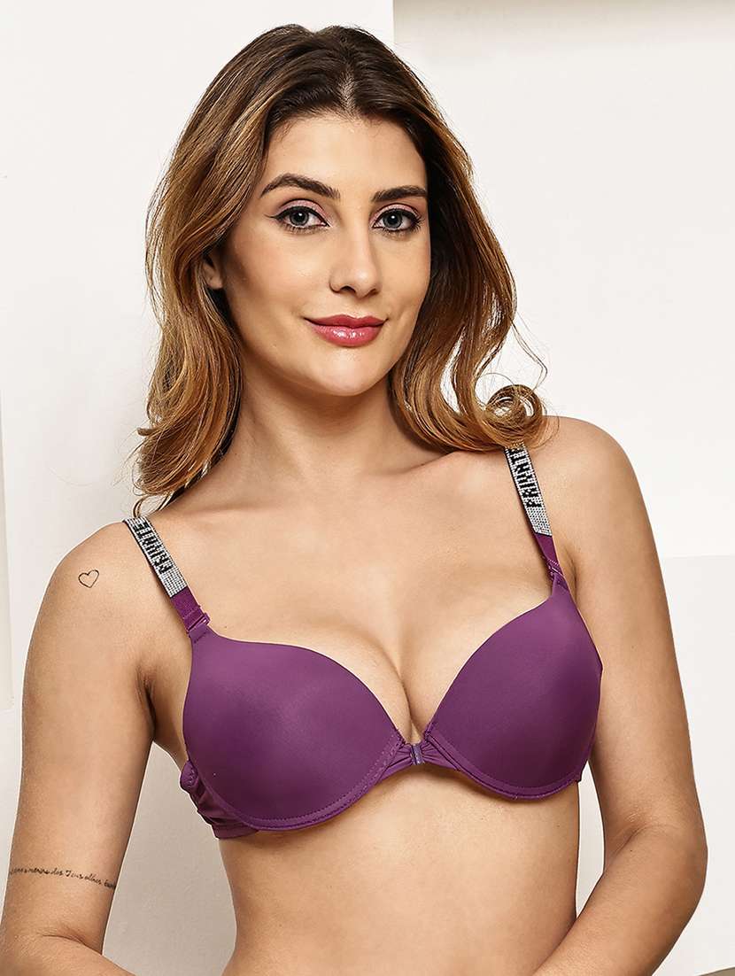 women solid underwired push up bra