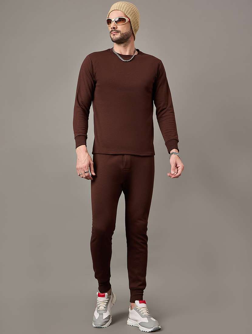 men solid full sleeve full length thermal set