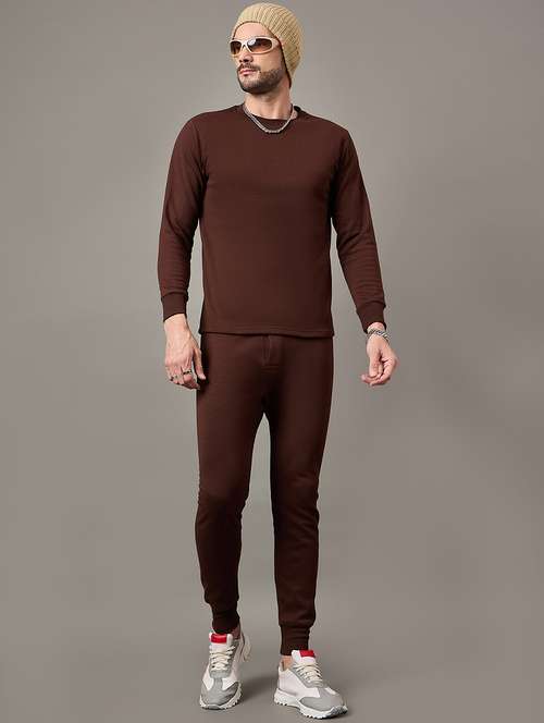 men solid round neck full length thermal set - 22239126 -  Standard Image - 0