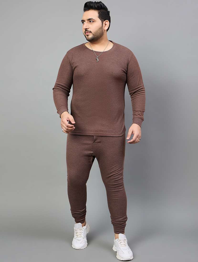 men solid full sleeve full length thermal set