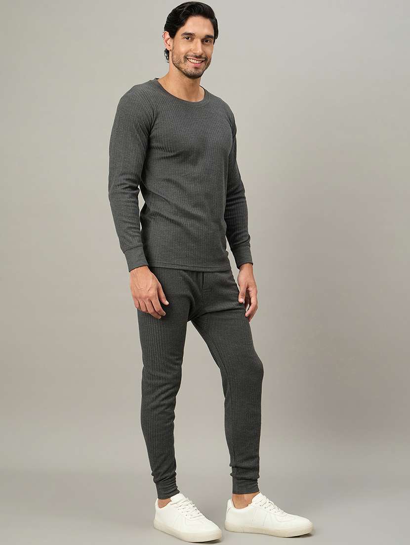 men solid full sleeve full length thermal set