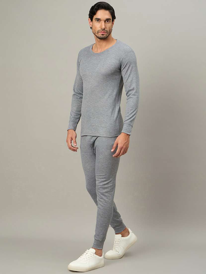 men solid full sleeve full length thermal set