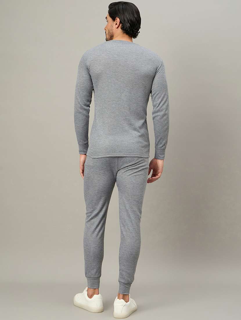 men solid round neck full length thermal set - 22239134 -  Standard Image - 3
