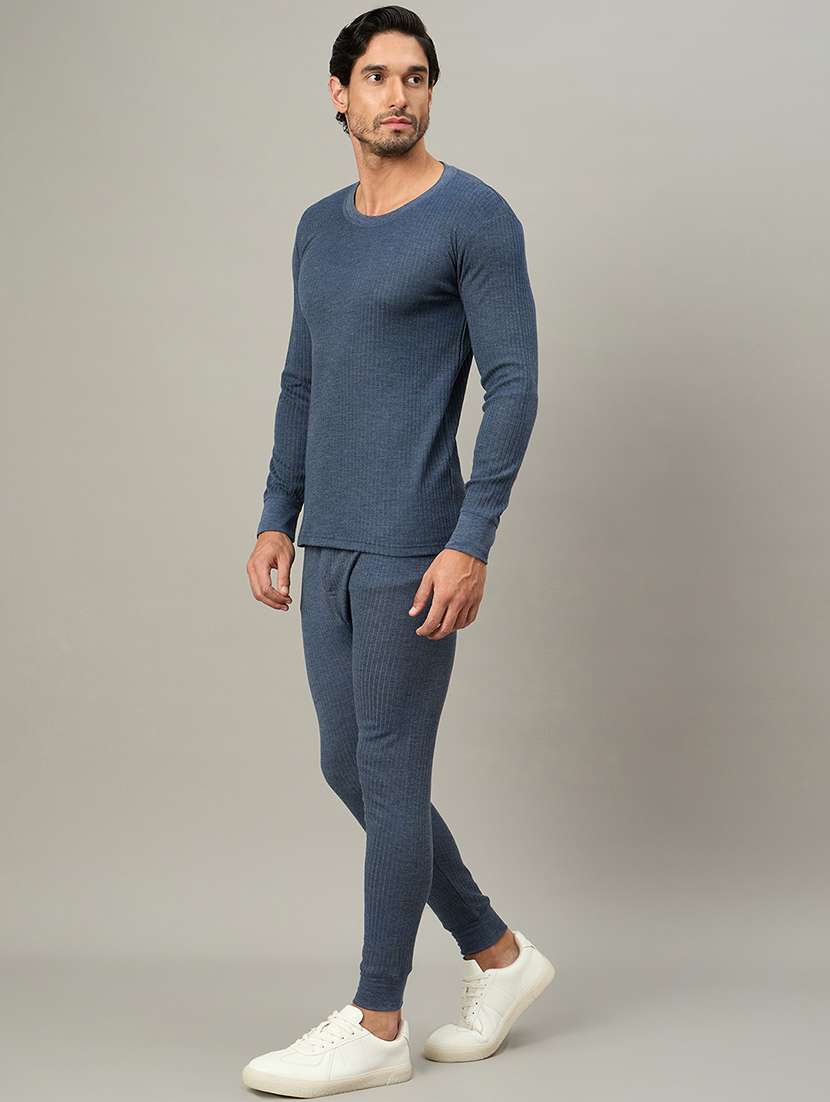 men solid full sleeve full length thermal set