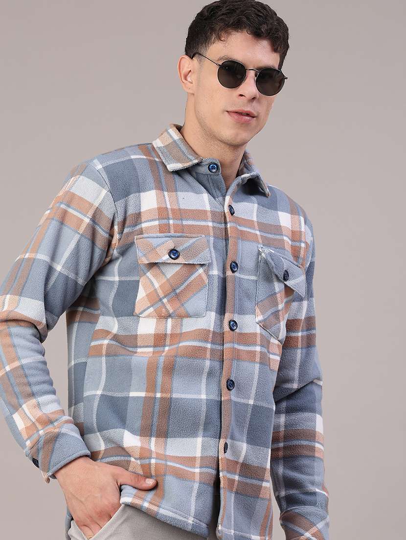 men checkered long sleeve regular fit shacket - 22239144 -  Zoom Image - 0