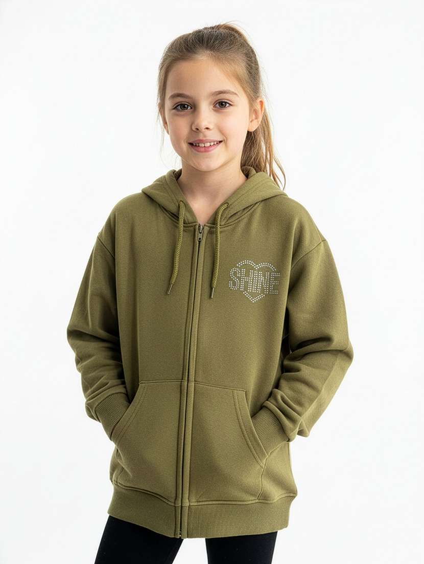 girls solid long sleeve hooded sweatshirt