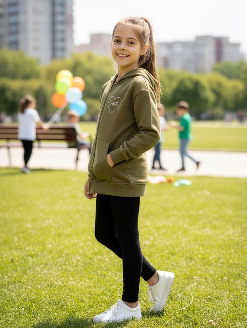 girls solid long sleeve hooded sweatshirt - 22239147 -  Standard Image - 3