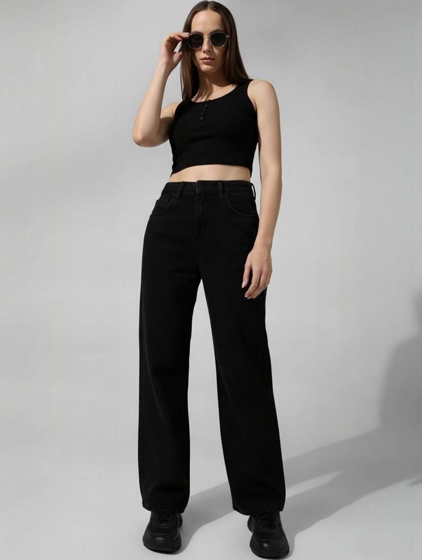 women solid high rise straight fit jean - 22239155 -  Standard Image - 3