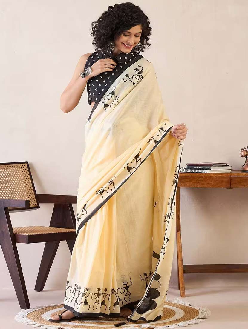 women warli printed saree with blouse