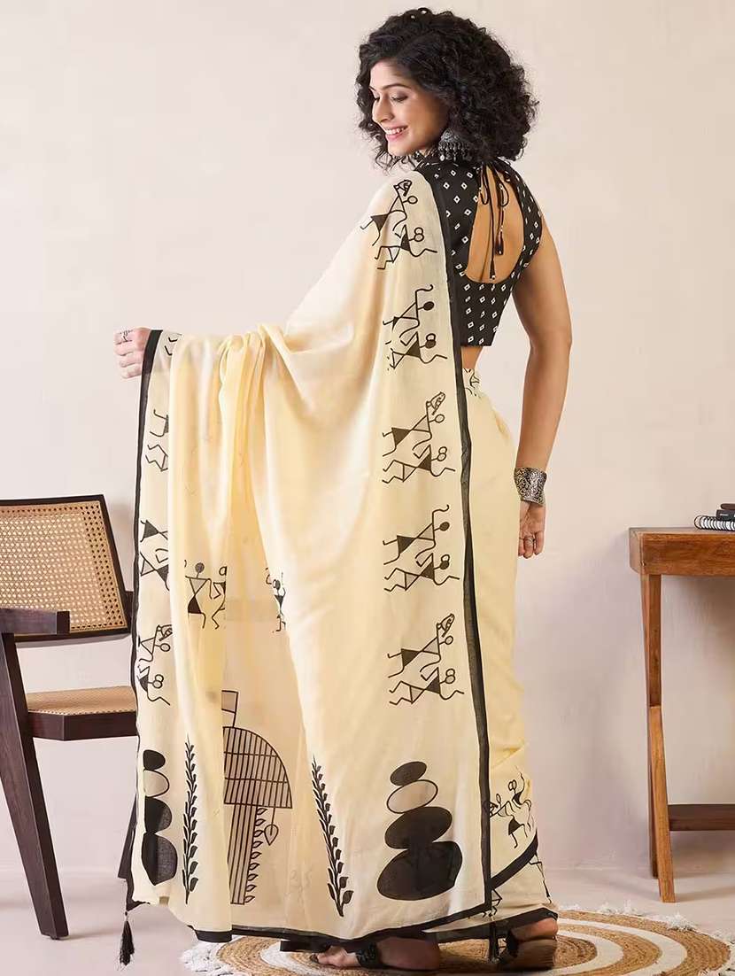 women warli printed saree with blouse - 22239222 -  Standard Image - 3