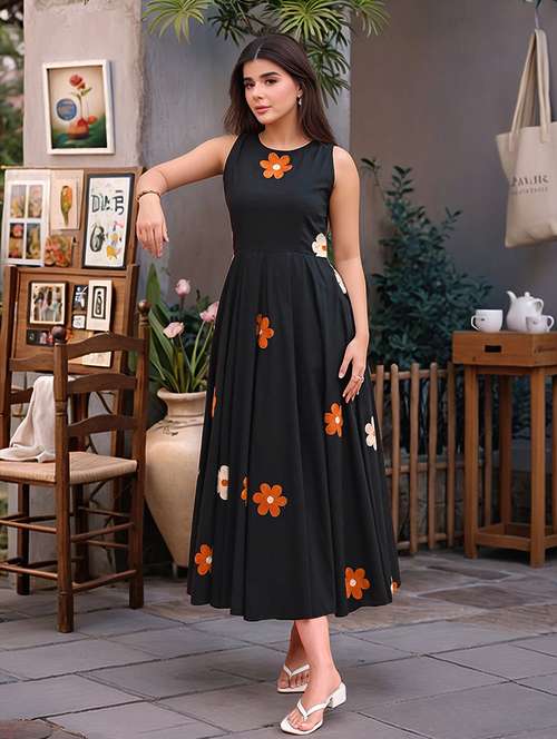 women embroidered sleeveless fit & flare dress with pocket - 22239258 -  Standard Image - 0