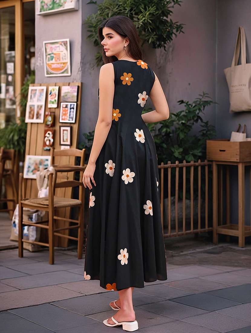 women embroidered sleeveless fit & flare dress with pocket - 22239258 -  Standard Image - 3