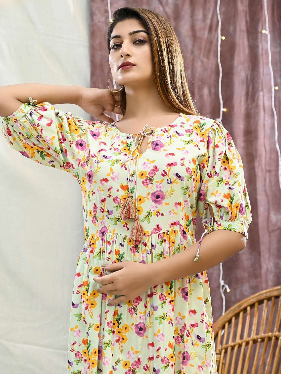 women floral print puff sleeve tiered dress - 22239272 -  Standard Image - 3