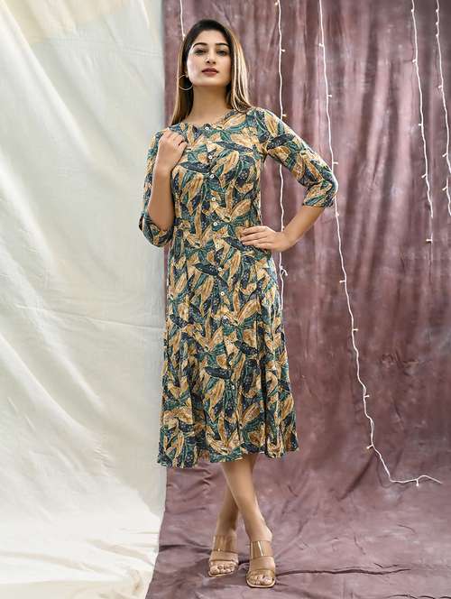 women printed three quarter sleeve shirt dress - 22239273 -  Standard Image - 0