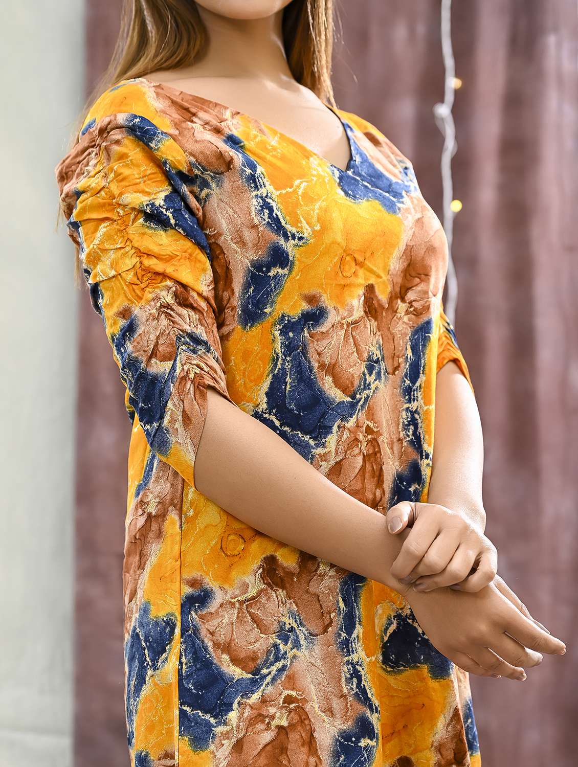 women printed three quarter sleeve a-line dress - 22239274 -  Standard Image - 5