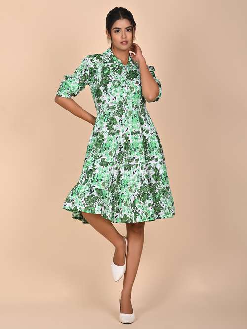 women printed three quarter slevee tiered dress - 22239281 -  Standard Image - 0