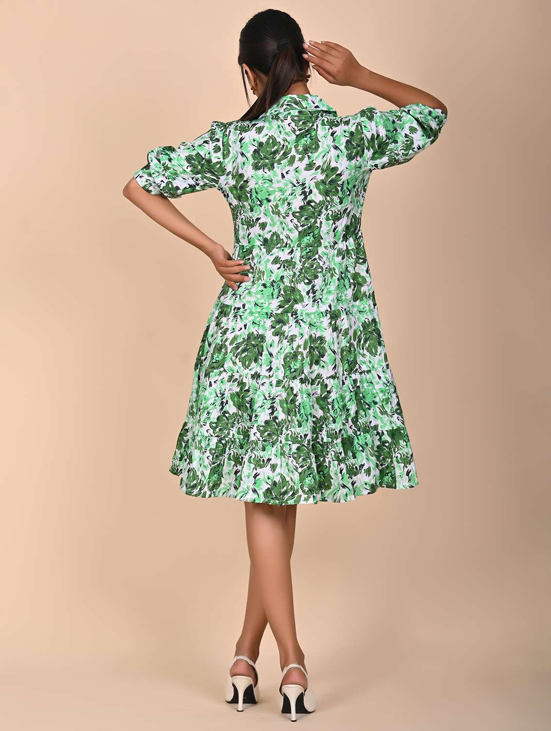 women printed three quarter slevee tiered dress - 22239281 -  Standard Image - 3