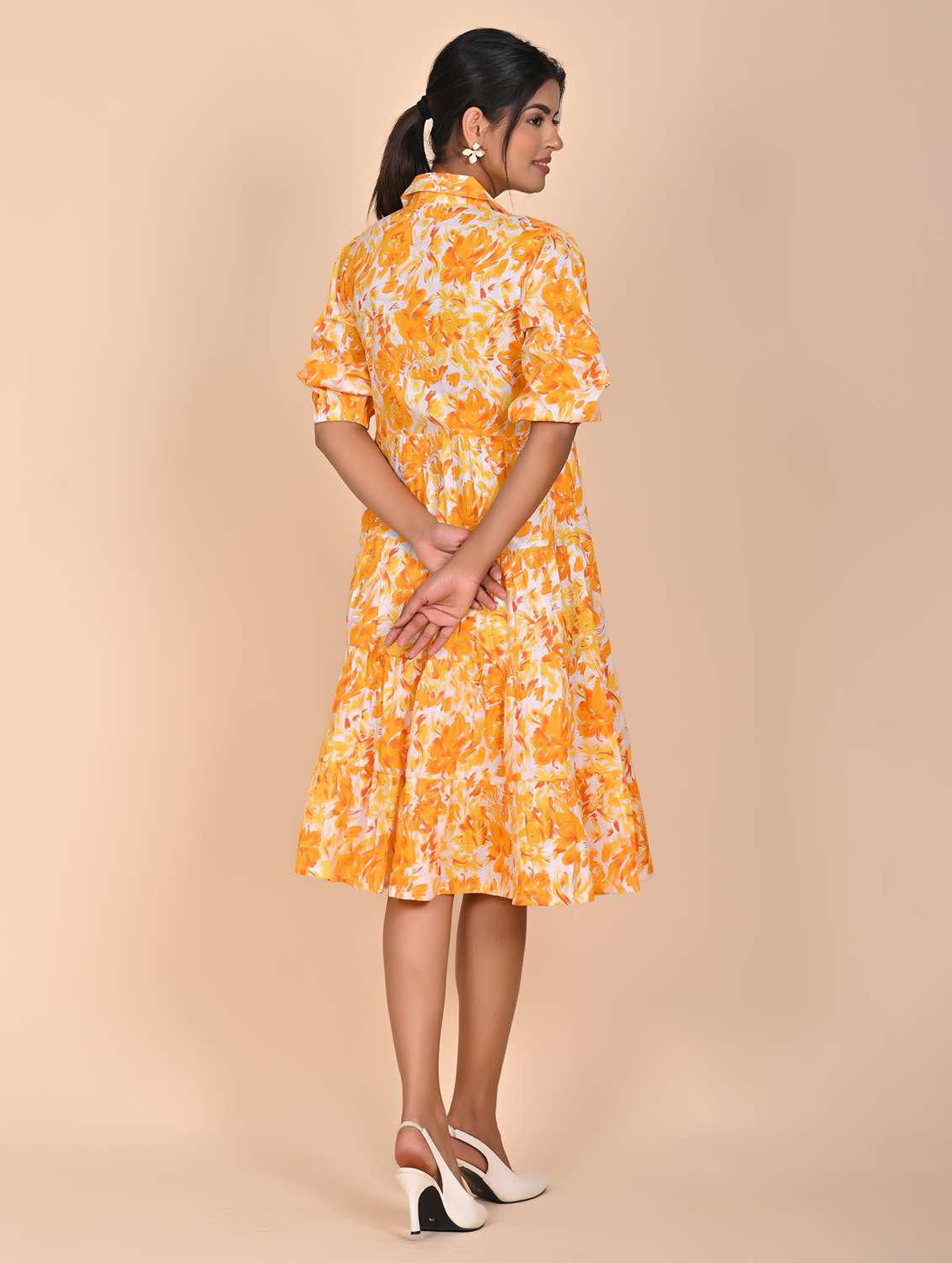 women printed three quarter slevee tiered dress - 22239283 -  Standard Image - 3