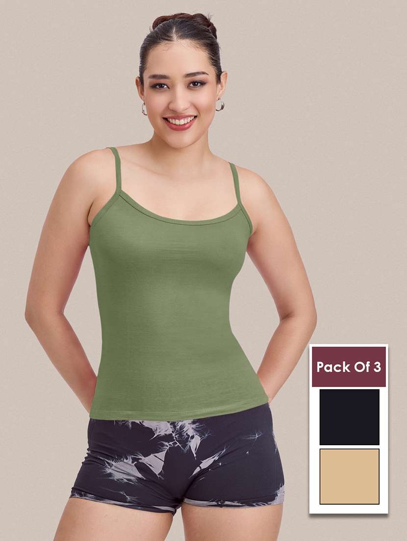 women pack of 3 solid sleeveless camisole