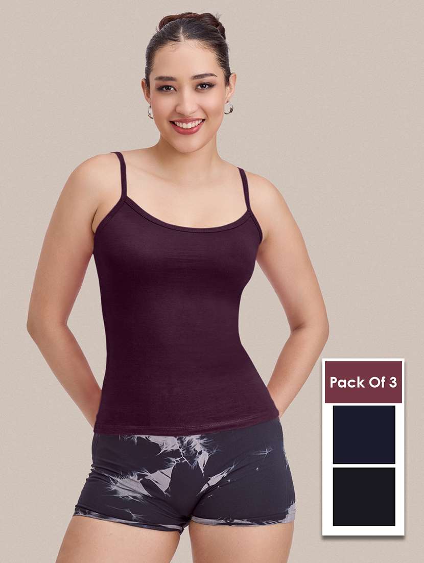 women pack of 3 solid sleeveless camisole