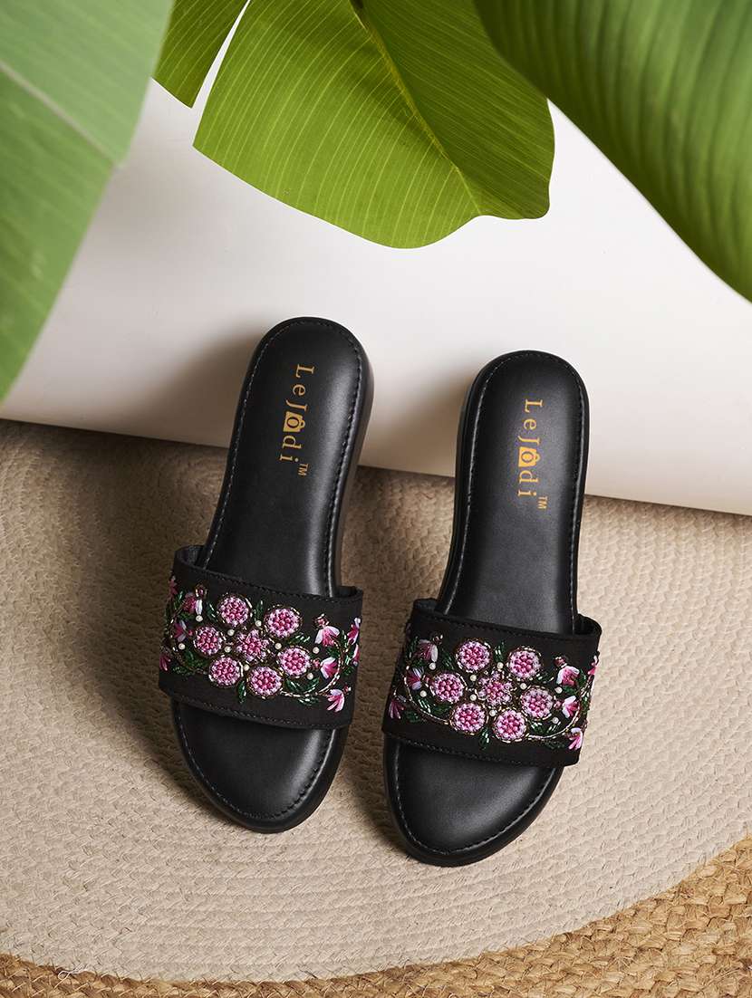 women embroidered slip on platform wedges
