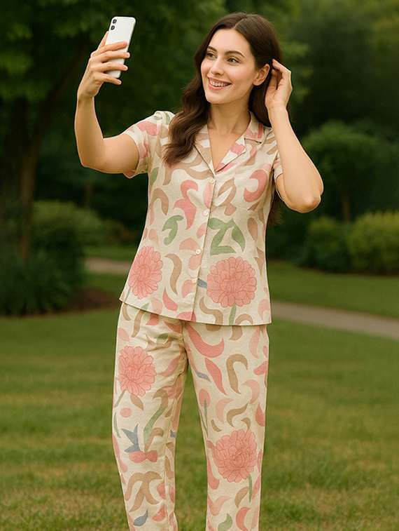 women printed nightwear pyjama set - 22239336 -  Standard Image - 3