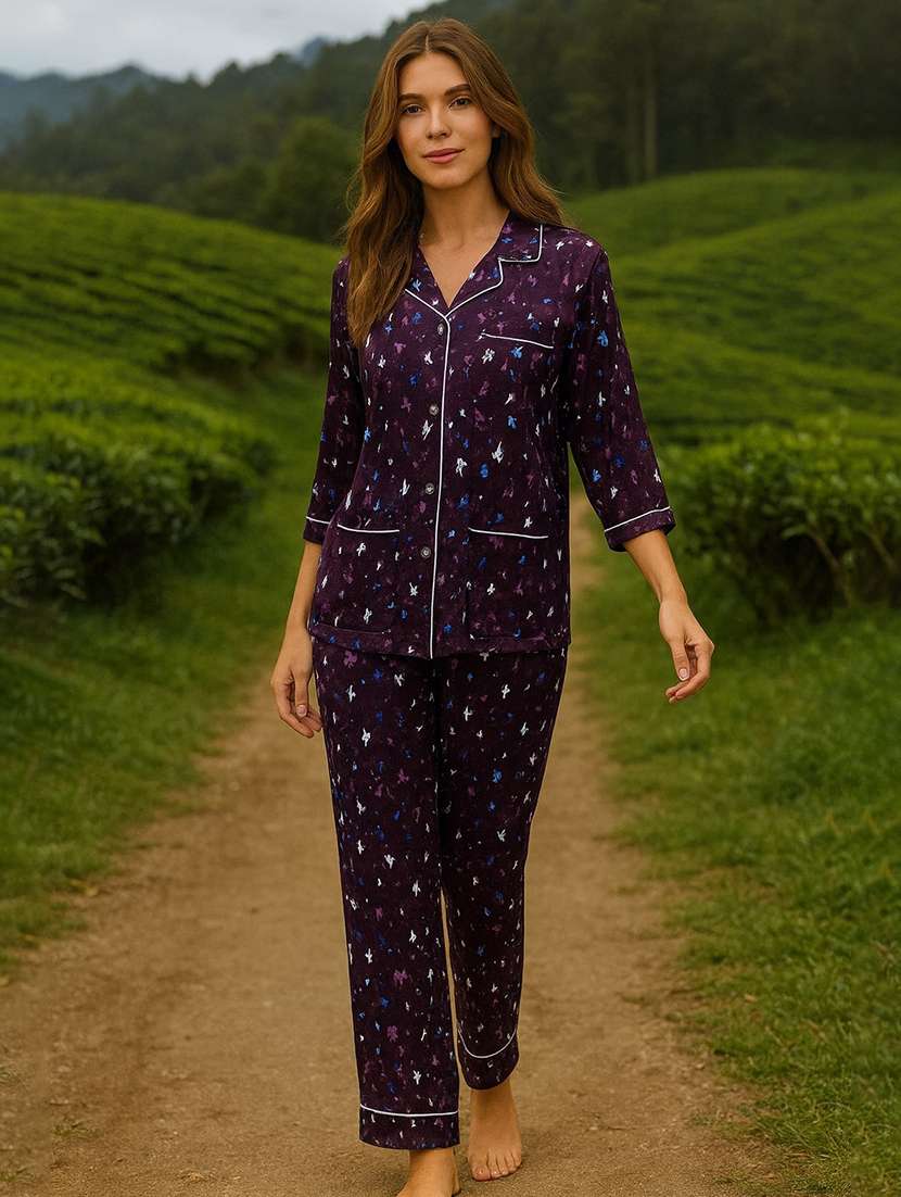 women printed nightwear pyjama set