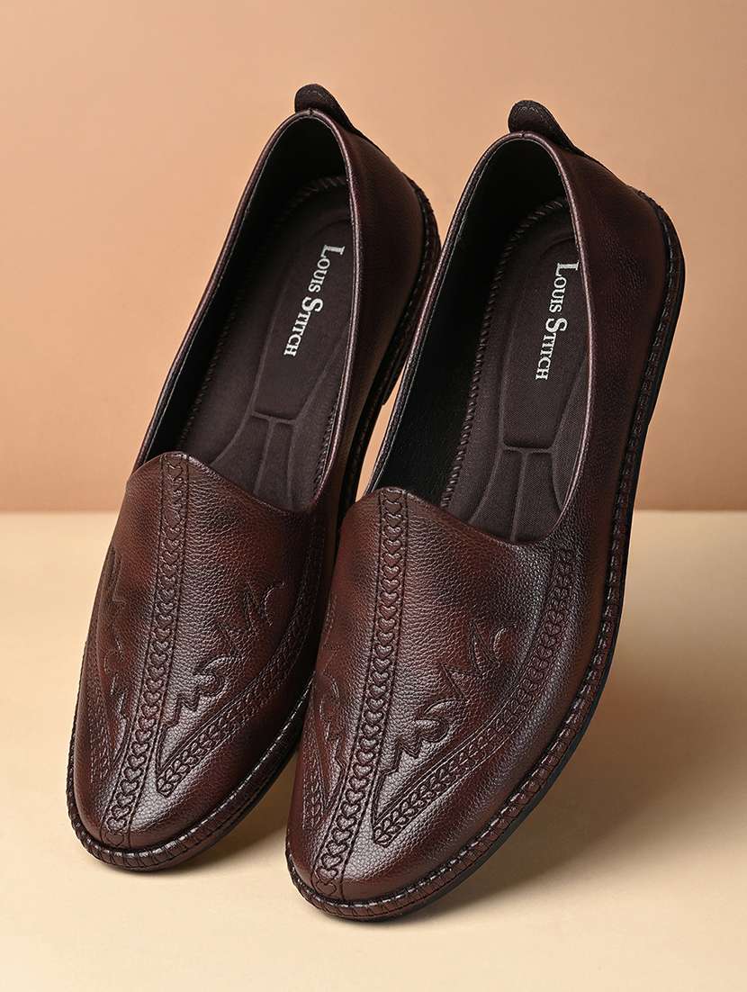 men brown slip on mojari